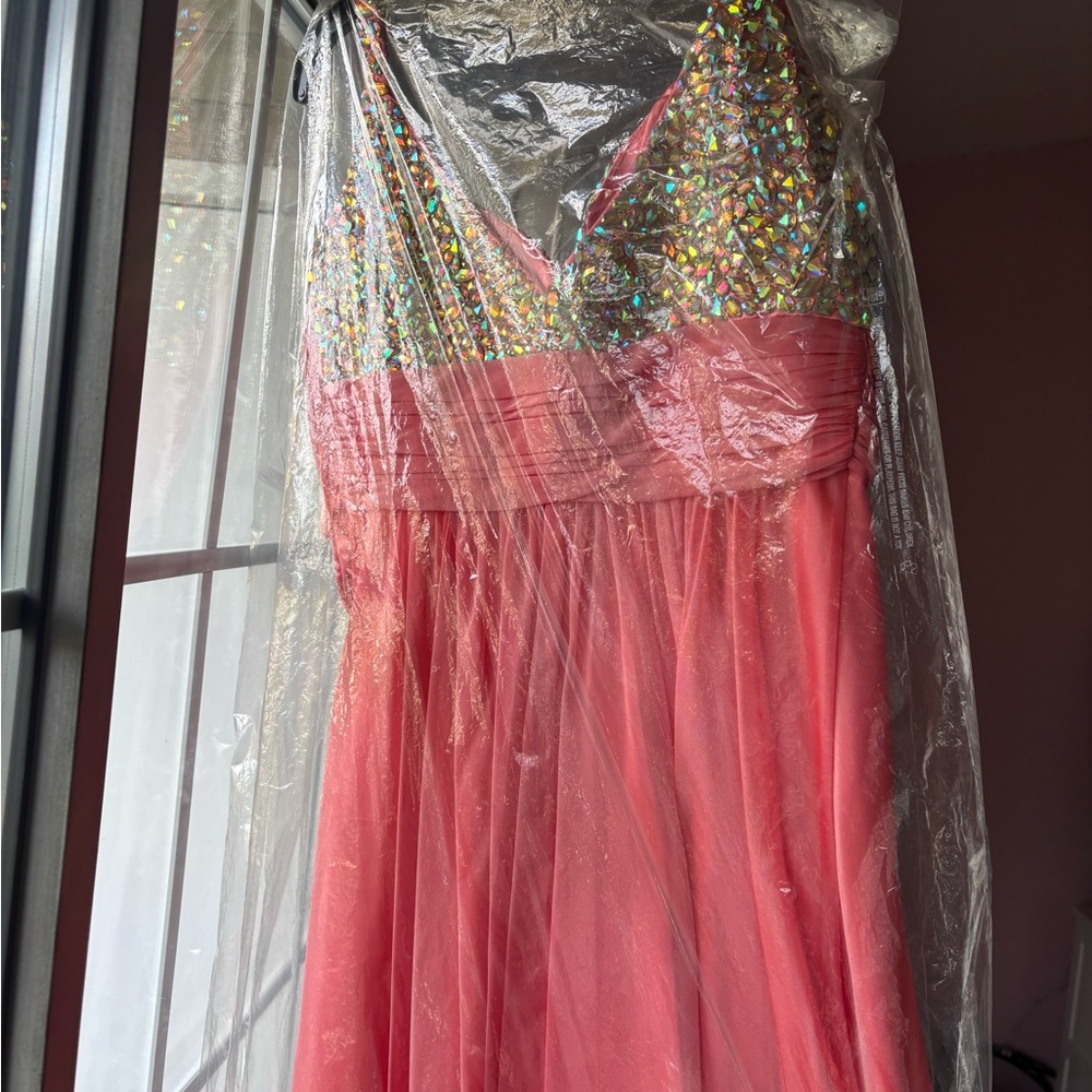 La Femme Pink Prom Dress with Silver Accents